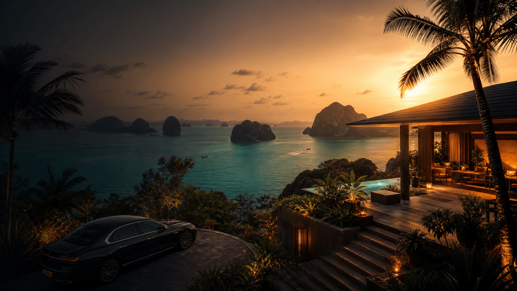 Luxury Thailand infinity pool villa terrace overlooking the ocean